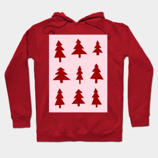 Red Christmas Tree Pattern on Pink Hoodie